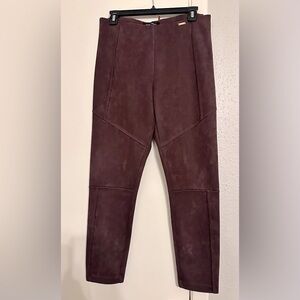 Ivanka Trump Suede Look Polyester Pants Women's Size M. Burgundy color.